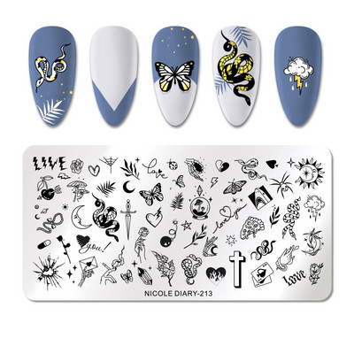 NICOLE DIARY French Line Flower Nail Stamping Plates Geometric Leaf Nail Art Stamp Stencil People Image Καλούπια για εκτύπωση νυχιών DIY