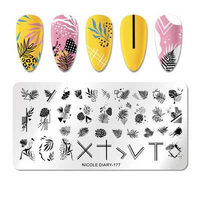 NICOLE DIARY French Line Flower Nail Stamping Plates Geometric Leaf Nail Art Stamp Stencil People Image Καλούπια για εκτύπωση νυχιών DIY