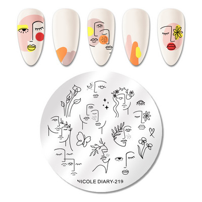 NICOLE DIARY French Line Flower Nail Stamping Plates Geometric Leaf Nail Art Stamp Stencil People Image Καλούπια για εκτύπωση νυχιών DIY