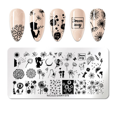 NICOLE DIARY French Line Flower Nail Stamping Plates Geometric Leaf Nail Art Stamp Stencil People Image Καλούπια για εκτύπωση νυχιών DIY