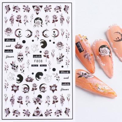 Skull Snake Absztrakt arc Körömmatricák Gothic Design Halloween Karácsonyi tetoválás Anime csúszkák körmökhöz Manikűr SACA725-732