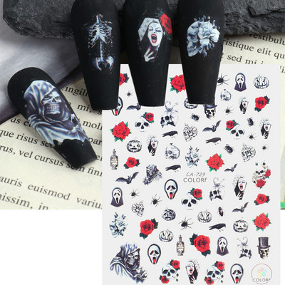 Skull Snake Absztrakt arc Körömmatricák Gothic Design Halloween Karácsonyi tetoválás Anime csúszkák körmökhöz Manikűr SACA725-732
