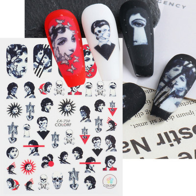 Skull Snake Absztrakt arc Körömmatricák Gothic Design Halloween Karácsonyi tetoválás Anime csúszkák körmökhöz Manikűr SACA725-732