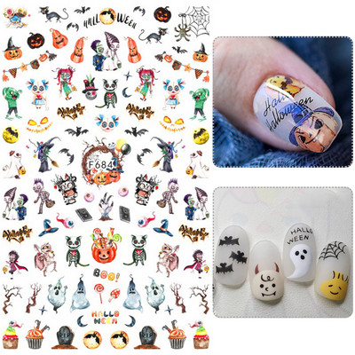 Skull Snake Absztrakt arc Körömmatricák Gothic Design Halloween Karácsonyi tetoválás Anime csúszkák körmökhöz Manikűr SACA725-732