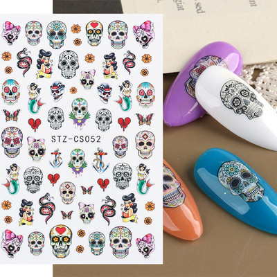 Skull Snake Absztrakt arc Körömmatricák Gothic Design Halloween Karácsonyi tetoválás Anime csúszkák körmökhöz Manikűr SACA725-732