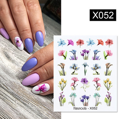 Harunouta 1 τμχ Spring Water Nail Decal and Sticker Flower Leaf Tree Green Simple Summer Slider for Manicuring Nail Art Watermark