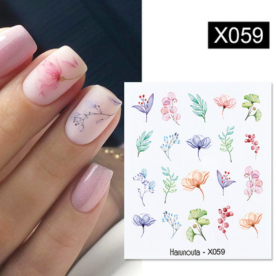 Harunouta 1 τμχ Spring Water Nail Decal and Sticker Flower Leaf Tree Green Simple Summer Slider for Manicuring Nail Art Watermark