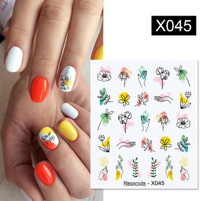 Harunouta 1 τμχ Spring Water Nail Decal and Sticker Flower Leaf Tree Green Simple Summer Slider for Manicuring Nail Art Watermark