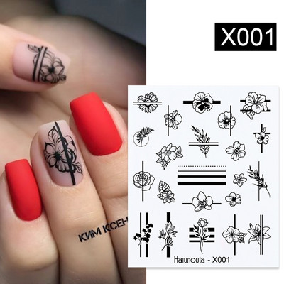 Harunouta 1 τμχ Spring Water Nail Decal and Sticker Flower Leaf Tree Green Simple Summer Slider for Manicuring Nail Art Watermark