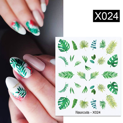 Harunouta 1 τμχ Spring Water Nail Decal and Sticker Flower Leaf Tree Green Simple Summer Slider for Manicuring Nail Art Watermark