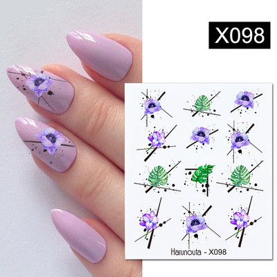 Harunouta 1 τμχ Spring Water Nail Decal and Sticker Flower Leaf Tree Green Simple Summer Slider for Manicuring Nail Art Watermark