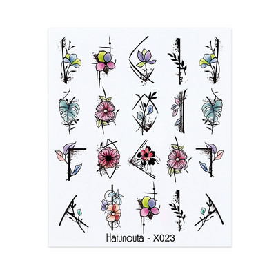 Harunouta 1 τμχ Spring Water Nail Decal and Sticker Flower Leaf Tree Green Simple Summer Slider for Manicuring Nail Art Watermark