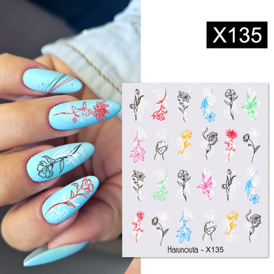 Harunouta 1 τμχ Spring Water Nail Decal and Sticker Flower Leaf Tree Green Simple Summer Slider for Manicuring Nail Art Watermark