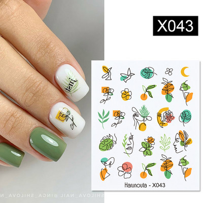 Harunouta 1 τμχ Spring Water Nail Decal and Sticker Flower Leaf Tree Green Simple Summer Slider for Manicuring Nail Art Watermark