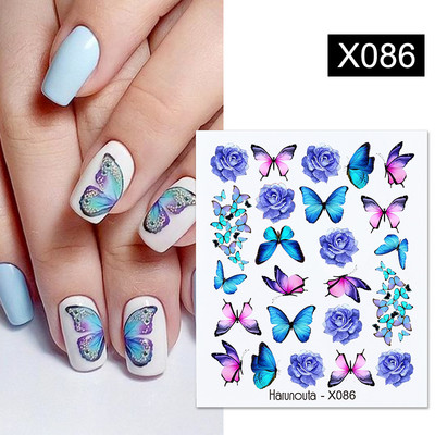 Harunouta 1 τμχ Spring Water Nail Decal and Sticker Flower Leaf Tree Green Simple Summer Slider for Manicuring Nail Art Watermark