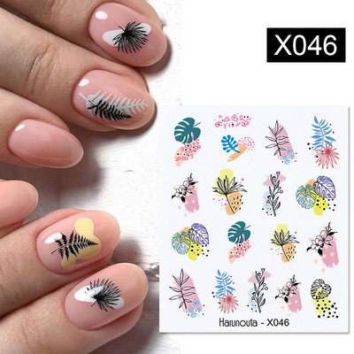 Harunouta 1 τμχ Spring Water Nail Decal and Sticker Flower Leaf Tree Green Simple Summer Slider for Manicuring Nail Art Watermark