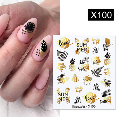 Harunouta 1 τμχ Spring Water Nail Decal and Sticker Flower Leaf Tree Green Simple Summer Slider for Manicuring Nail Art Watermark