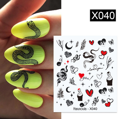 Harunouta 1 τμχ Spring Water Nail Decal and Sticker Flower Leaf Tree Green Simple Summer Slider for Manicuring Nail Art Watermark