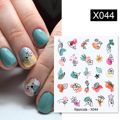 Harunouta 1 τμχ Spring Water Nail Decal and Sticker Flower Leaf Tree Green Simple Summer Slider for Manicuring Nail Art Watermark
