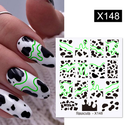 Harunouta 1 τμχ Spring Water Nail Decal and Sticker Flower Leaf Tree Green Simple Summer Slider for Manicuring Nail Art Watermark