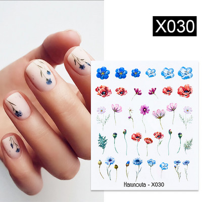 Harunouta 1 τμχ Spring Water Nail Decal and Sticker Flower Leaf Tree Green Simple Summer Slider for Manicuring Nail Art Watermark