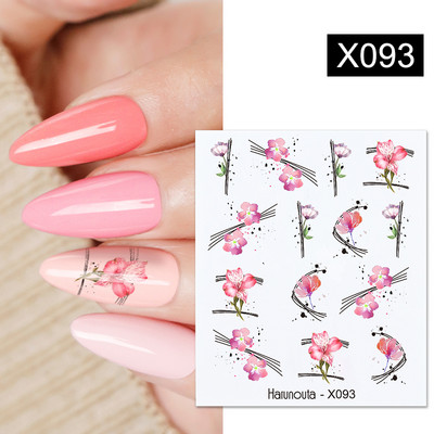 Harunouta 1 τμχ Spring Water Nail Decal and Sticker Flower Leaf Tree Green Simple Summer Slider for Manicuring Nail Art Watermark