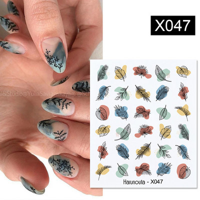 Harunouta 1 τμχ Spring Water Nail Decal and Sticker Flower Leaf Tree Green Simple Summer Slider for Manicuring Nail Art Watermark