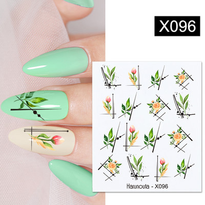 Harunouta 1 τμχ Spring Water Nail Decal and Sticker Flower Leaf Tree Green Simple Summer Slider for Manicuring Nail Art Watermark
