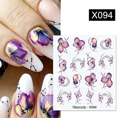 Harunouta 1 τμχ Spring Water Nail Decal and Sticker Flower Leaf Tree Green Simple Summer Slider for Manicuring Nail Art Watermark