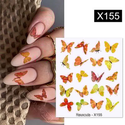 Harunouta 1 τμχ Spring Water Nail Decal and Sticker Flower Leaf Tree Green Simple Summer Slider for Manicuring Nail Art Watermark