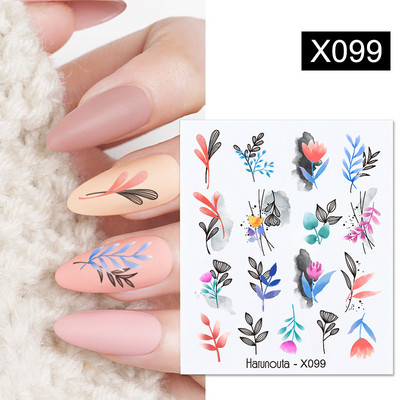 Harunouta 1 τμχ Spring Water Nail Decal and Sticker Flower Leaf Tree Green Simple Summer Slider for Manicuring Nail Art Watermark