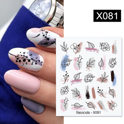 Harunouta 1 τμχ Spring Water Nail Decal and Sticker Flower Leaf Tree Green Simple Summer Slider for Manicuring Nail Art Watermark