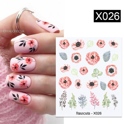 Harunouta 1 τμχ Spring Water Nail Decal and Sticker Flower Leaf Tree Green Simple Summer Slider for Manicuring Nail Art Watermark