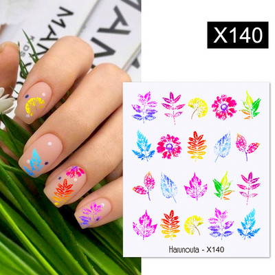 Harunouta 1 τμχ Spring Water Nail Decal and Sticker Flower Leaf Tree Green Simple Summer Slider for Manicuring Nail Art Watermark