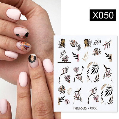 Harunouta 1 τμχ Spring Water Nail Decal and Sticker Flower Leaf Tree Green Simple Summer Slider for Manicuring Nail Art Watermark