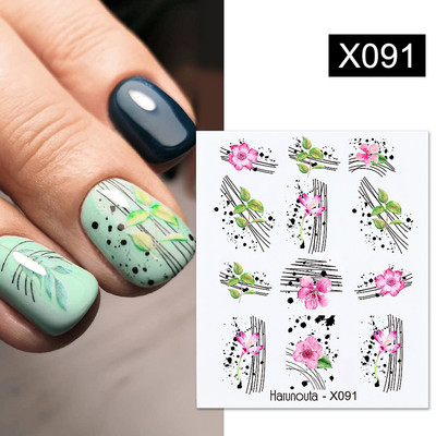 Harunouta 1 τμχ Spring Water Nail Decal and Sticker Flower Leaf Tree Green Simple Summer Slider for Manicuring Nail Art Watermark