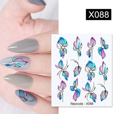 Harunouta 1 τμχ Spring Water Nail Decal and Sticker Flower Leaf Tree Green Simple Summer Slider for Manicuring Nail Art Watermark
