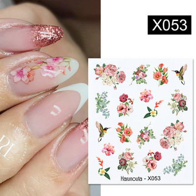 Harunouta 1 τμχ Spring Water Nail Decal and Sticker Flower Leaf Tree Green Simple Summer Slider for Manicuring Nail Art Watermark