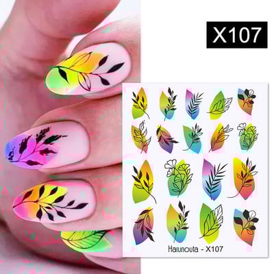 Harunouta 1 τμχ Spring Water Nail Decal and Sticker Flower Leaf Tree Green Simple Summer Slider for Manicuring Nail Art Watermark