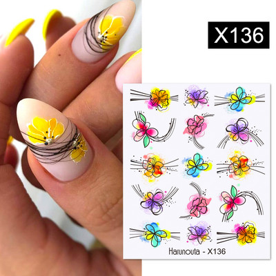 Harunouta 1 τμχ Spring Water Nail Decal and Sticker Flower Leaf Tree Green Simple Summer Slider for Manicuring Nail Art Watermark