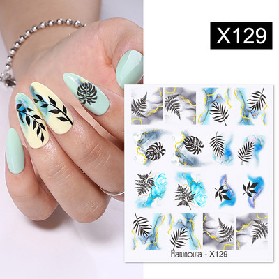 Harunouta 1 τμχ Spring Water Nail Decal and Sticker Flower Leaf Tree Green Simple Summer Slider for Manicuring Nail Art Watermark