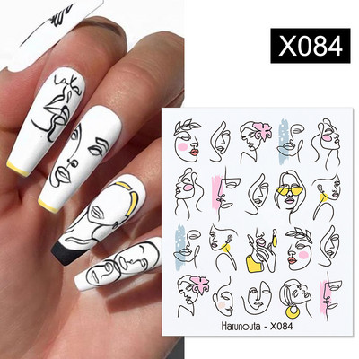 Harunouta 1 τμχ Spring Water Nail Decal and Sticker Flower Leaf Tree Green Simple Summer Slider for Manicuring Nail Art Watermark