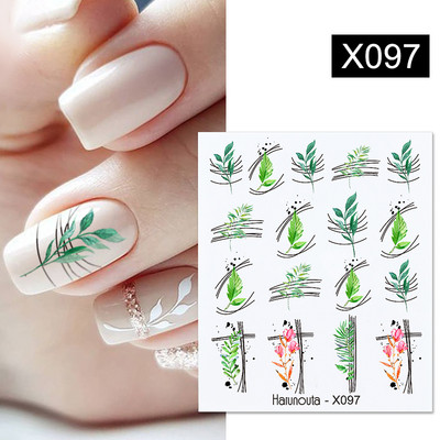 Harunouta 1 τμχ Spring Water Nail Decal and Sticker Flower Leaf Tree Green Simple Summer Slider for Manicuring Nail Art Watermark