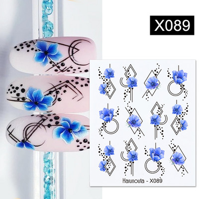 Harunouta 1 τμχ Spring Water Nail Decal and Sticker Flower Leaf Tree Green Simple Summer Slider for Manicuring Nail Art Watermark