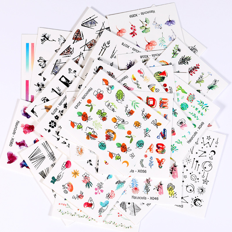 Harunouta 1 db tavaszi víz köröm matrica és matrica virág levél fa zöld egyszerű nyári csúszka a köröm ápolásához vízjel