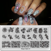 Major Dijit Nail Stamping Plate Stamp Flower Plate Line Σχέδιο Διχτυού Ορθογώνιο Πρότυπο Σφραγίδας Μανικιούρ Πλάκα εικόνας Nail Art