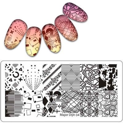Major Dijit Nail Stamping Plate Stamp Flower Plate Line Σχέδιο Διχτυού Ορθογώνιο Πρότυπο Σφραγίδας Μανικιούρ Πλάκα εικόνας Nail Art