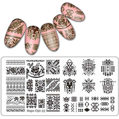 Major Dijit Nail Stamping Plate Stamp Flower Plate Line Σχέδιο Διχτυού Ορθογώνιο Πρότυπο Σφραγίδας Μανικιούρ Πλάκα εικόνας Nail Art