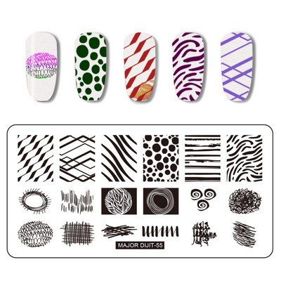 Major Dijit Nail Stamping Plate Stamp Flower Plate Line Σχέδιο Διχτυού Ορθογώνιο Πρότυπο Σφραγίδας Μανικιούρ Πλάκα εικόνας Nail Art