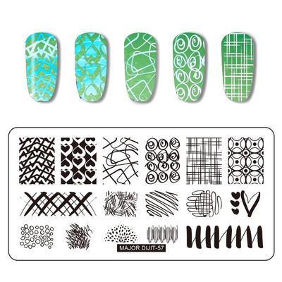 Major Dijit Nail Stamping Plate Stamp Flower Plate Line Σχέδιο Διχτυού Ορθογώνιο Πρότυπο Σφραγίδας Μανικιούρ Πλάκα εικόνας Nail Art